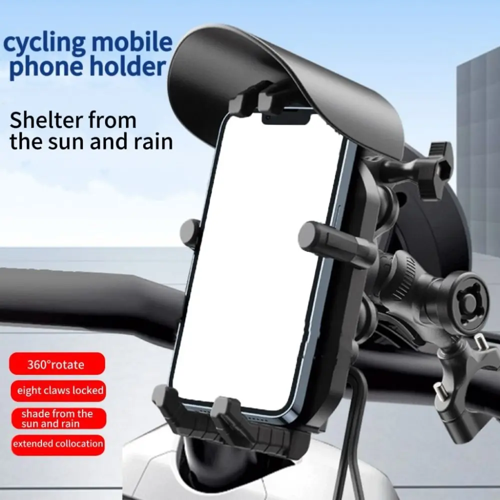 360 Rotation Motorcycle Phone Holder Anti Vibration Adjustable Bicycle Phone Mount Anti-Fall Sunshade Bike Cellphone Support