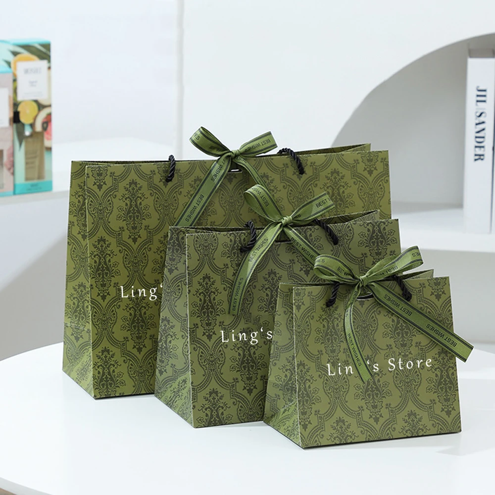 

50 шт., сумка с бумажной ручкой для ювелирных изделий с логотипом, подарочная упаковка, сумка для парфюмерии, макияжа, косметическое мыло для новорожденных, ткань для покупок, подарочная сумка