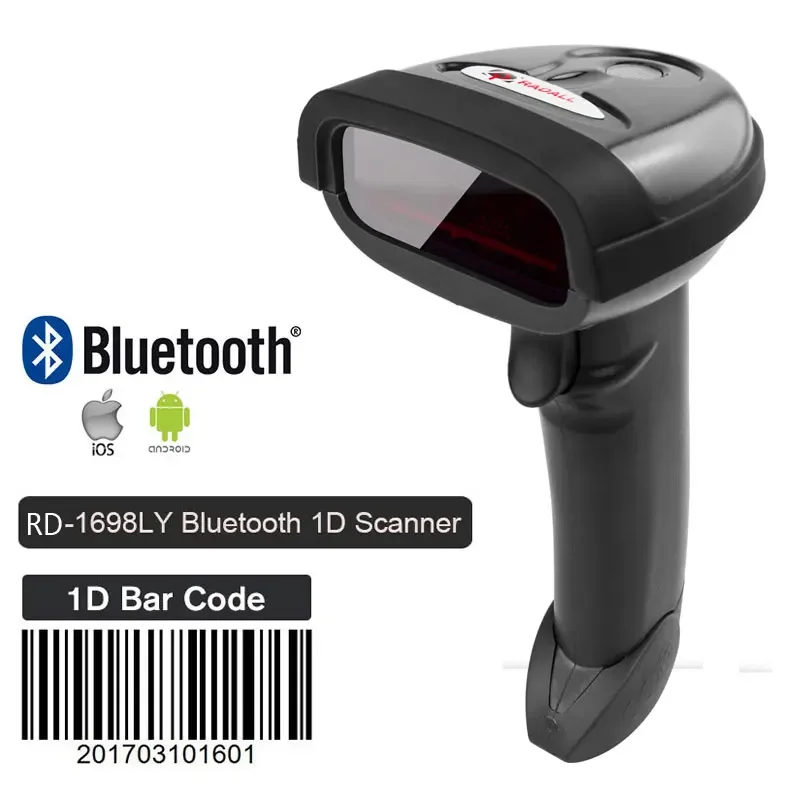 NETUM Handheld Bluetooth Barcode Scanner Portable Wireless 1D Laser Bar Code Reader Support Android/iOS /Windows Black 1698LY