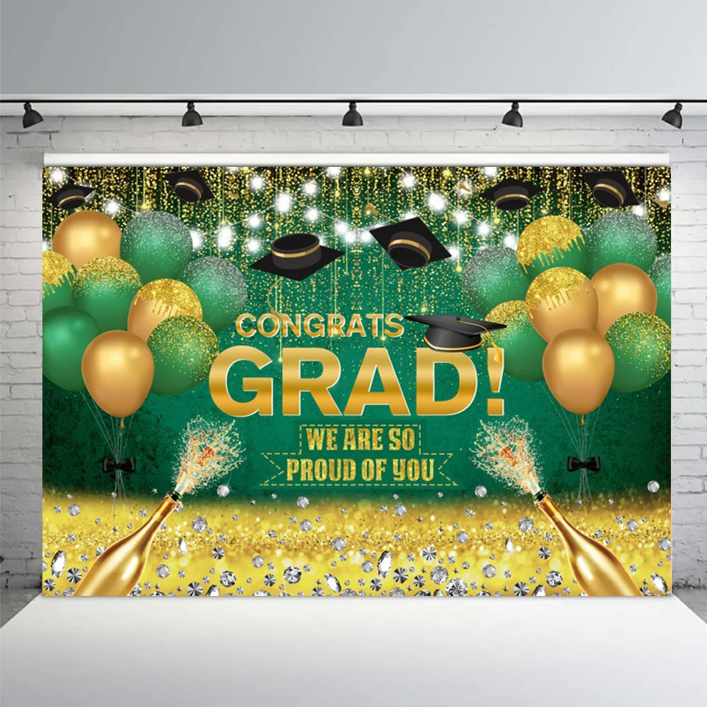 2024 Happy Graduation Backdrop Glitter Balloon Bachelor Cap  Grad Class of Graduates Party Photography Background Decor