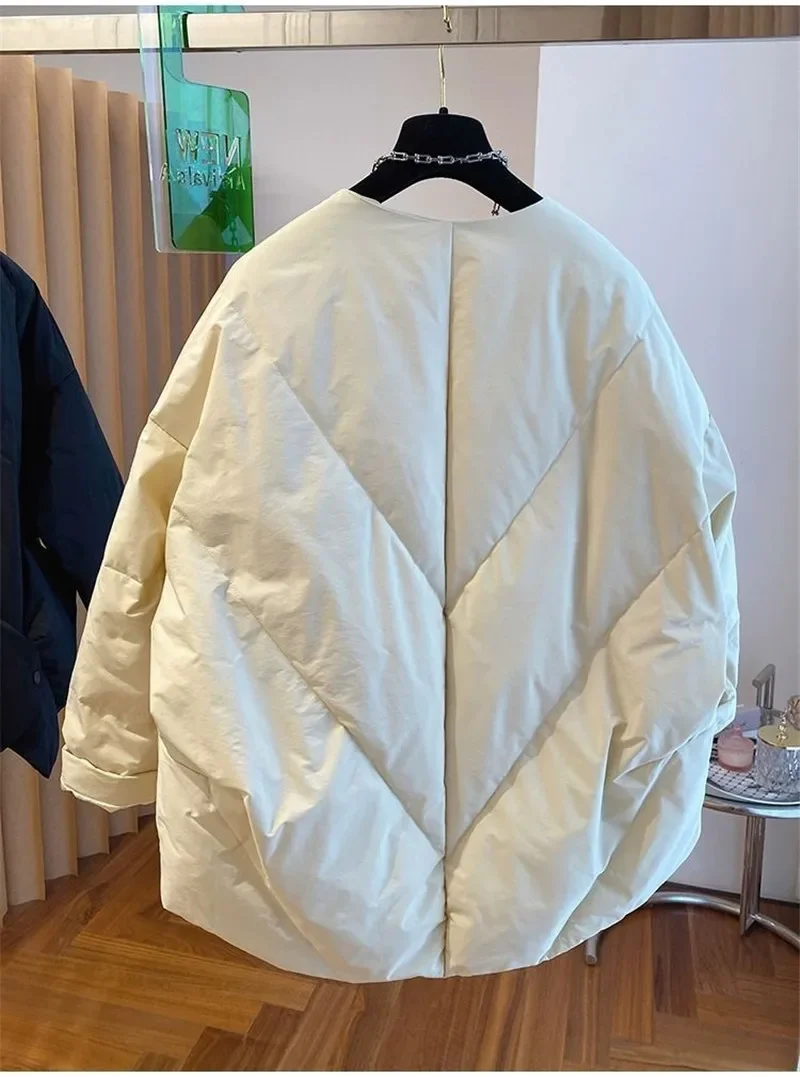 High-end Design Irregular Cotton Jacket Women Winter New Loose Zipper Womens Coat Basic V-neck Woman Outwear