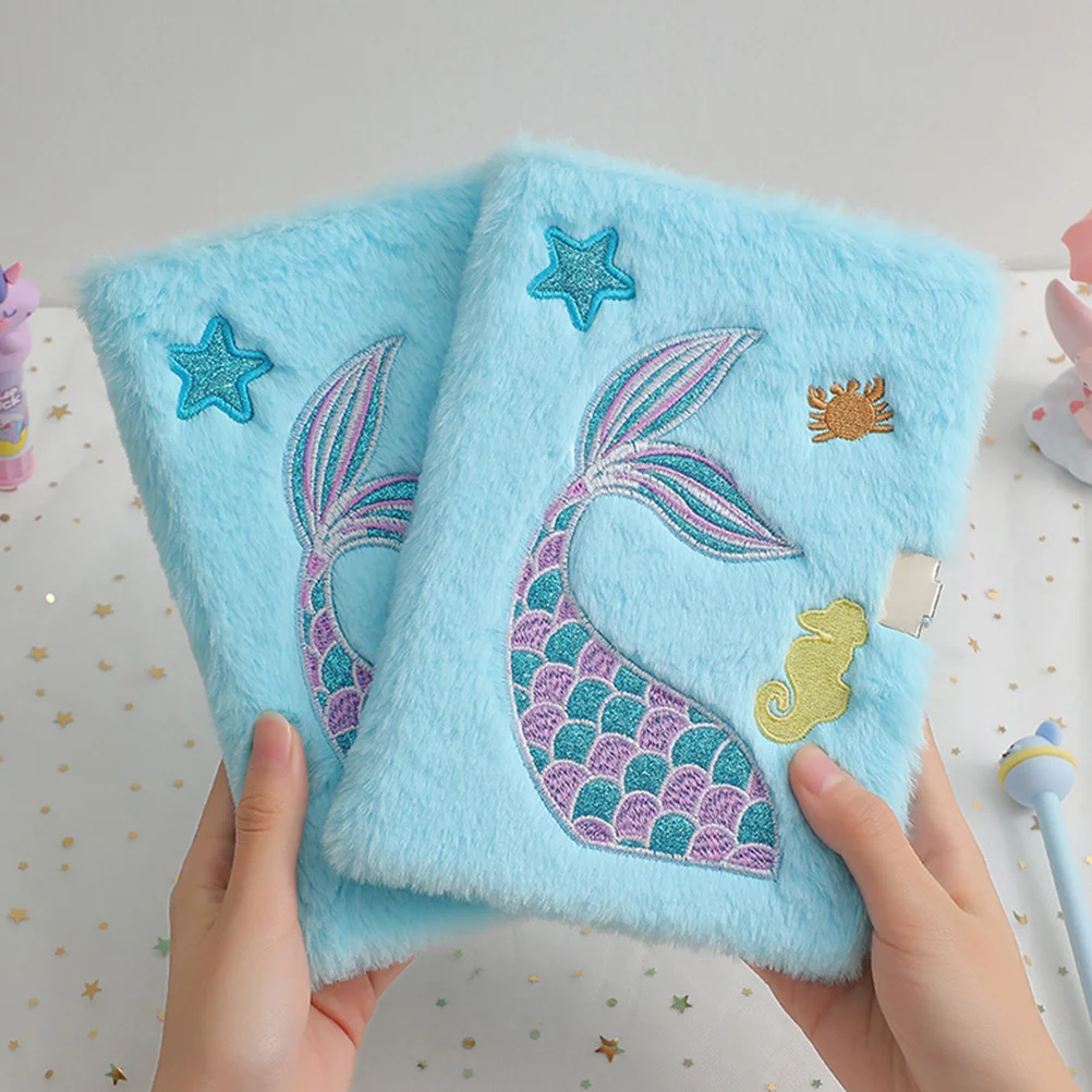 Fluffy Locking Notebook Girl Cartoon Plush Locked Mermaid Tail Diary The Notepad with Portable