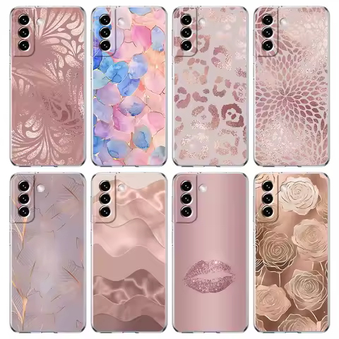 Phone Case For Samsung Galaxy S25 S24 S23 FE S22 Ultra S20 S21 5G S10 S9 Plus S10E S8 Soft Clear Cover Beautiful Rose gold art