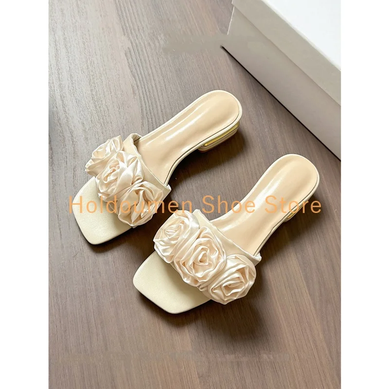 رائعة العديد من الأنماط زهرة ديكور النعال الأنيقة الصيف اللمحة تو كعب مربع مسطح شبشب على الموضة منتجع نمط النعال غير رسمي #5