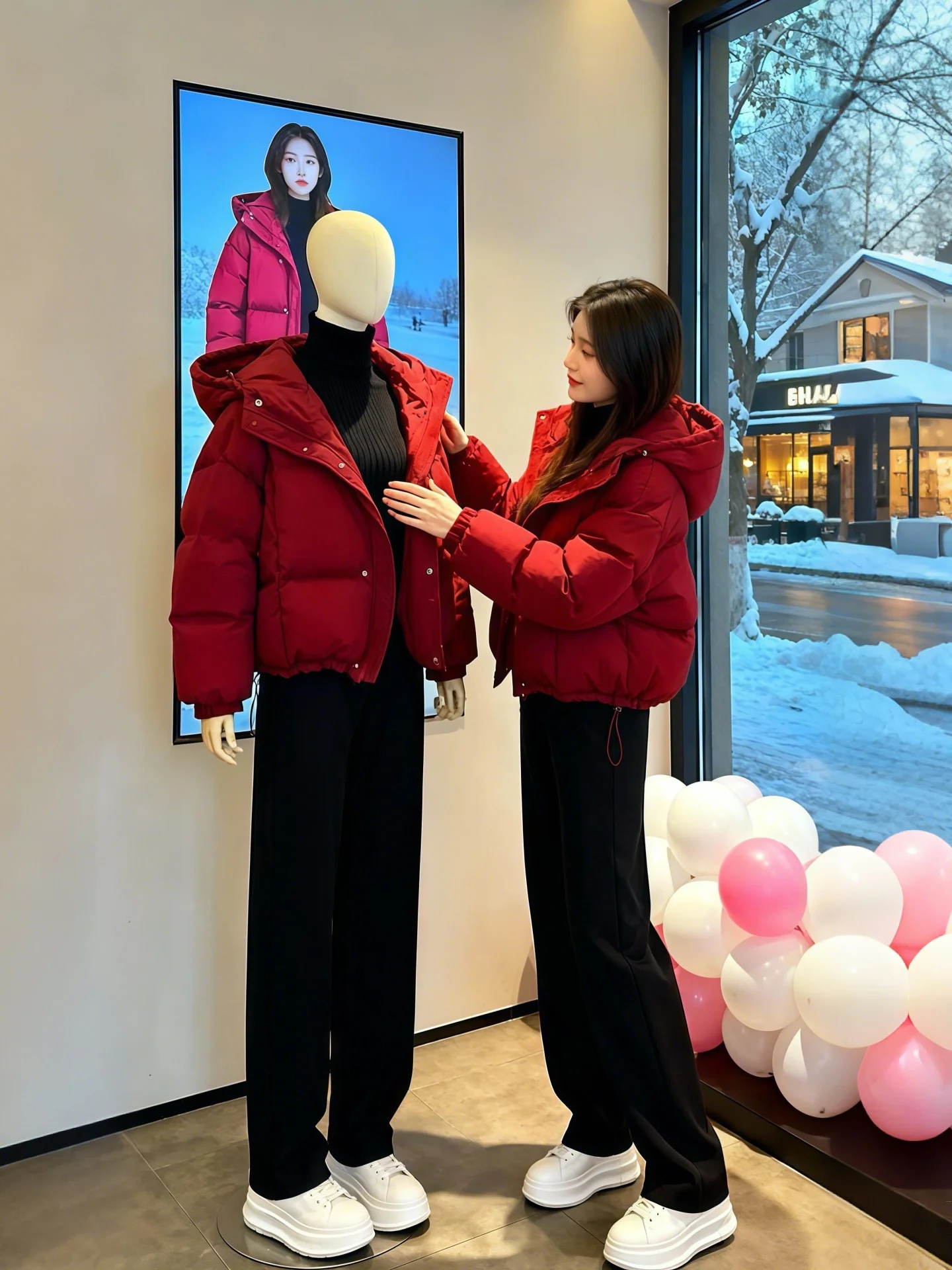 

Корейский стиль: женский зимний повседневный комплект из хлопковой куртки с капюшоном и длинных брюк, модный и шикарный, больших размеров.