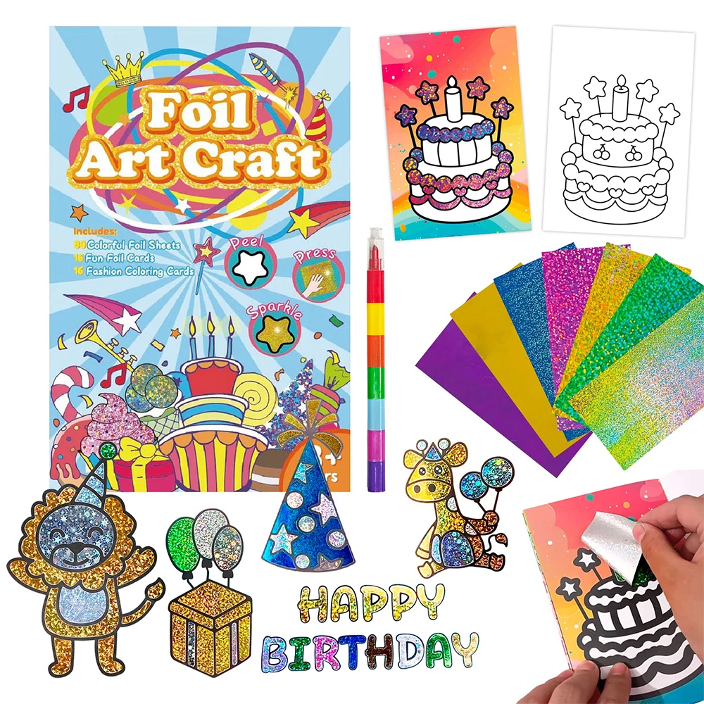 

2 в 1, забавная фольга, художественная живопись, торт на день рождения с животными, сделай сам, ремесло, активный подарок, сувениры для вечеринки, забавные художественные принадлежности, креативный подарок на день рождения T