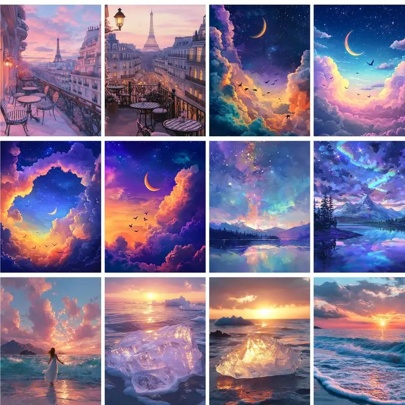 

GATYZTORY Acrylic Painting By Numbers With Frame Pictures On Numbers Sea Landscape Canvas Painting Wall Art Gift For Beginners D