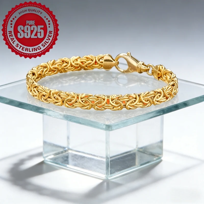 18K Gold Plated 925 Sterling Silver Hand Woven Byzantine Chain Bracelet for Women, Designer Vintage Gold Link Bracelet, Elegant Jewelry Gift Comes with Premium Gift Box