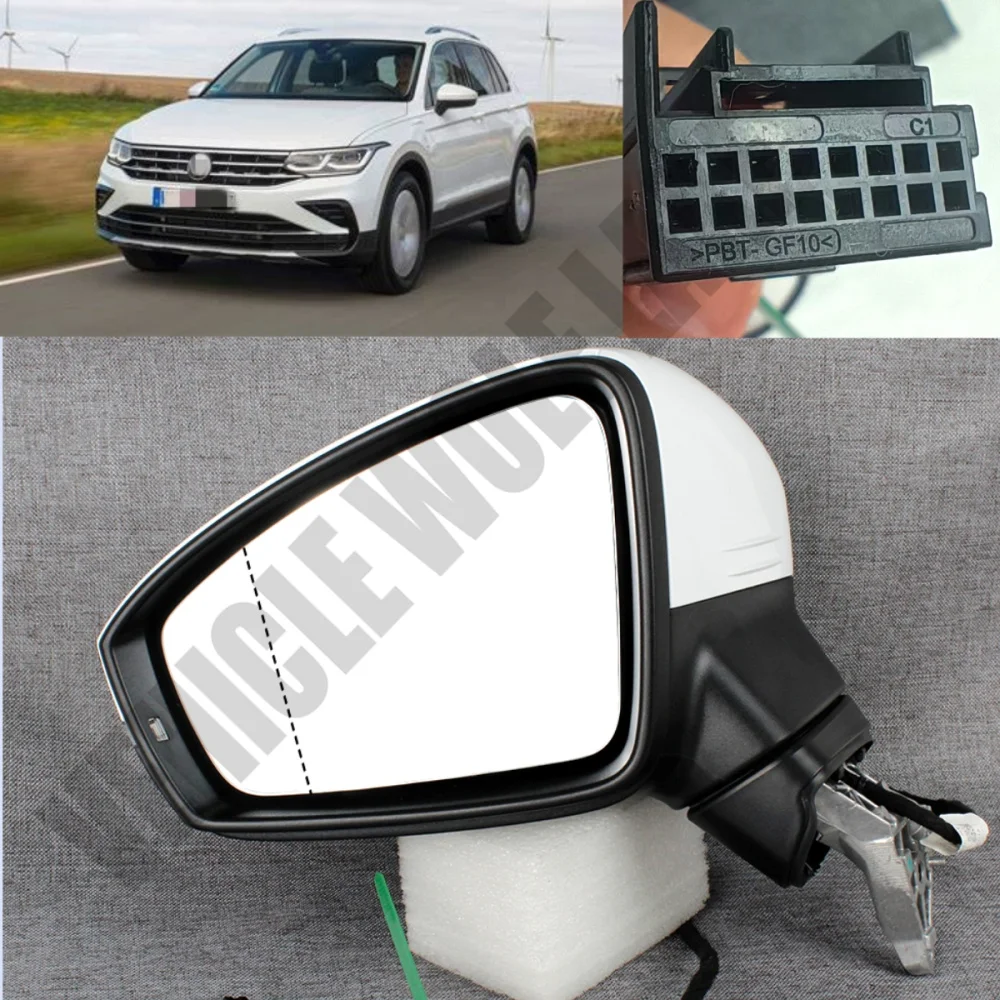 

For Volkswagen Tiguan 2017 2018 2019 2020 2021 2022 2023 Left Side 13-Pin White Painted Rearview Mirror 5NG857501A