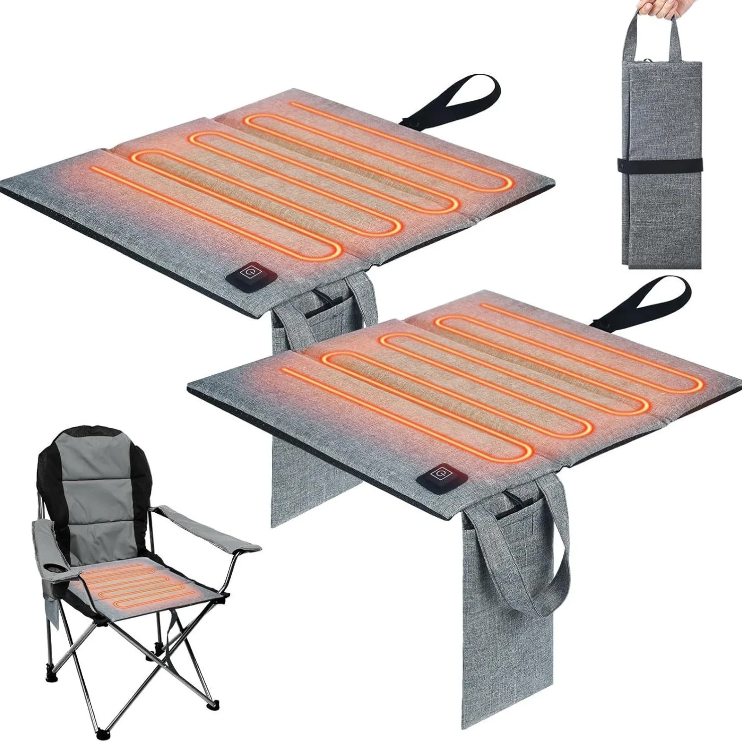 Electric Heated Seat Cushion Foldable Stadium Chair Heating Pad Waterproof 3 Mode for Skiing Indoor Fishing Outdoor Sports