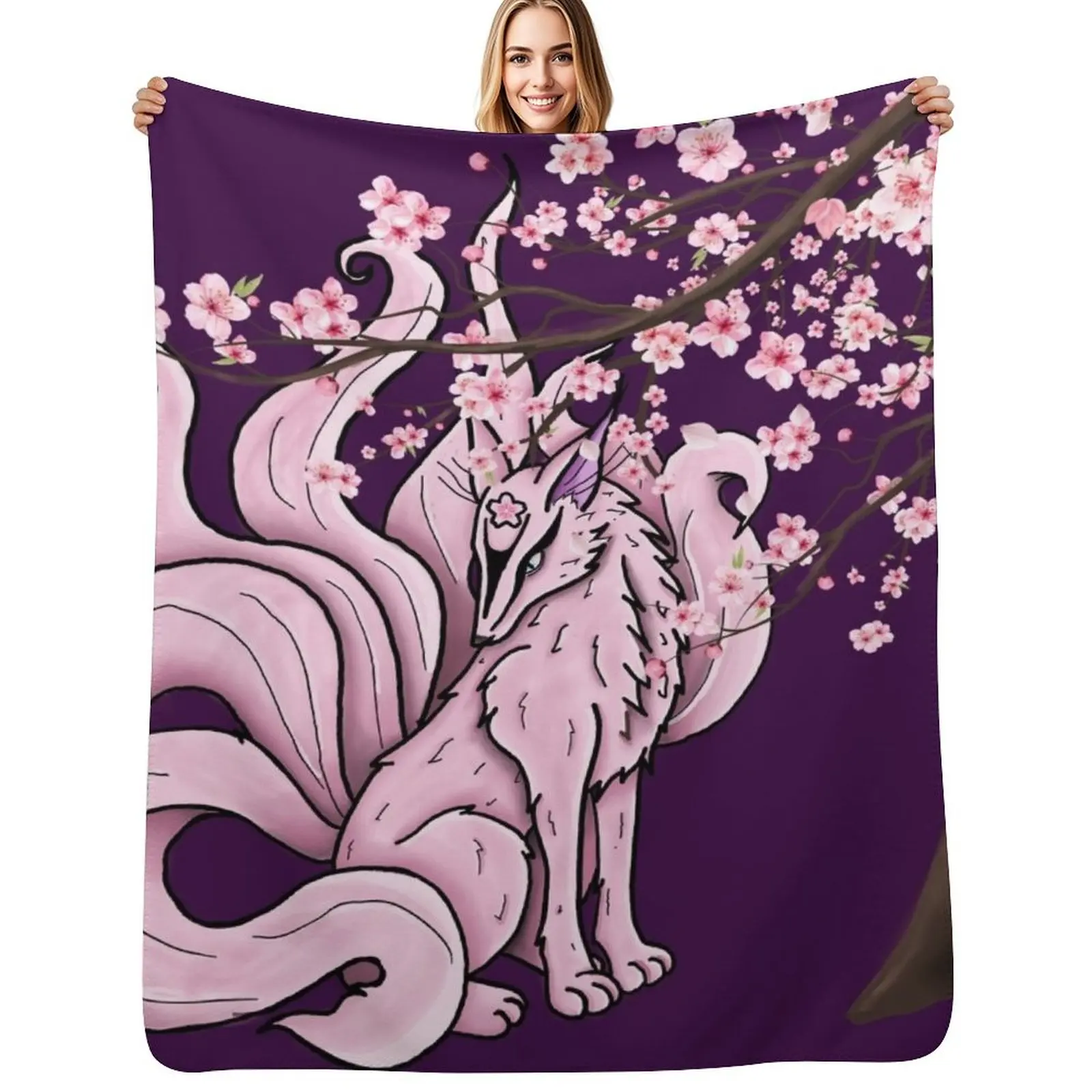 Cherry blossom 7tail fox Throw Blanket Sofas Bed Fashionable Winter beds Luxury Brand Large for babies Blankets