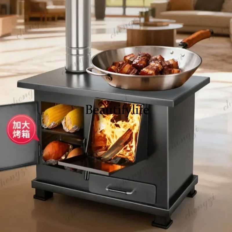 Chimeneas Multifunctional Mobile Firewood Gasification Stove Smokeless Indoor Household Heating Cast Iron Portable Wood Burner