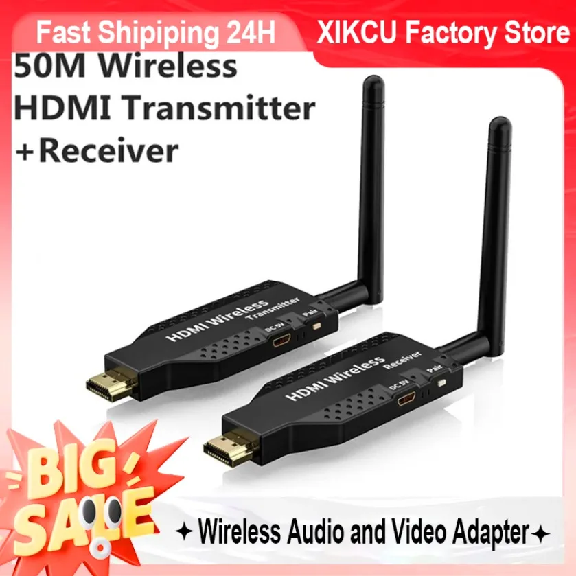 

XIKCU 1080P 60Hz 50M 5G HDMI Wireless Audio Video Transmitter Receiver Extender for PS4 Camera Laptop PC to TV Monitor Projector
