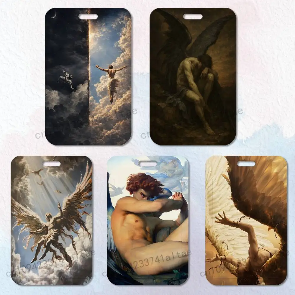 

The Fallen Painting Angel Badge Holder Pass Bus Work Card Cover Chest Pocket Students Card Holder Small Gift