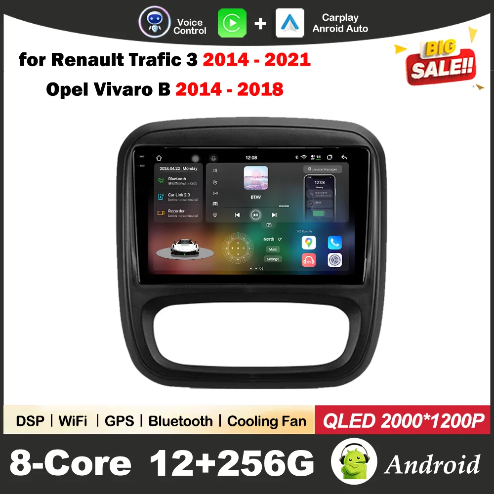 

Android OS For Renault Trafic 3 2014 - 2021 Opel Vivaro B 2014 - 2018 Car Radio Player GPS Navigation QLED IPS Screen 4G WIFI