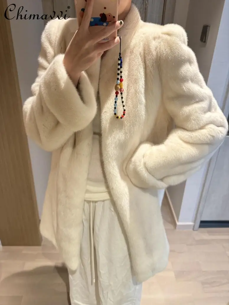 Imitation Mink Fur Fur Coat Women Winter High-end Fashion Loose Warm Long-sleeved Elegant Mid-length Female Fur Integrated Coat