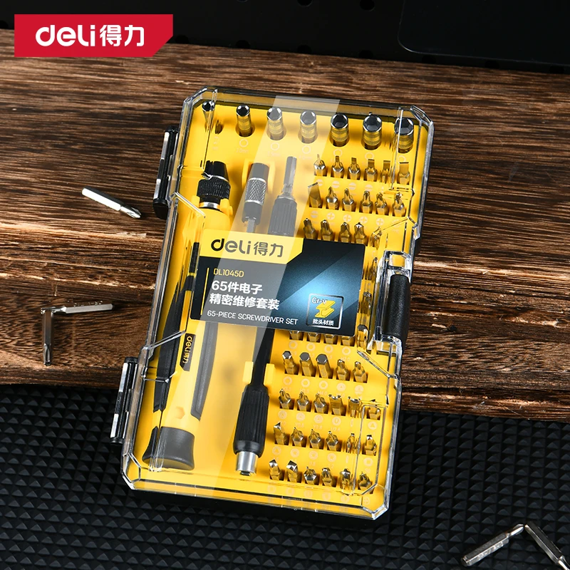 

Набор прецизионных отверток Deli 65 в 1, Набор отверток для точного обслуживания электроники, желтые отвертки DL1045D