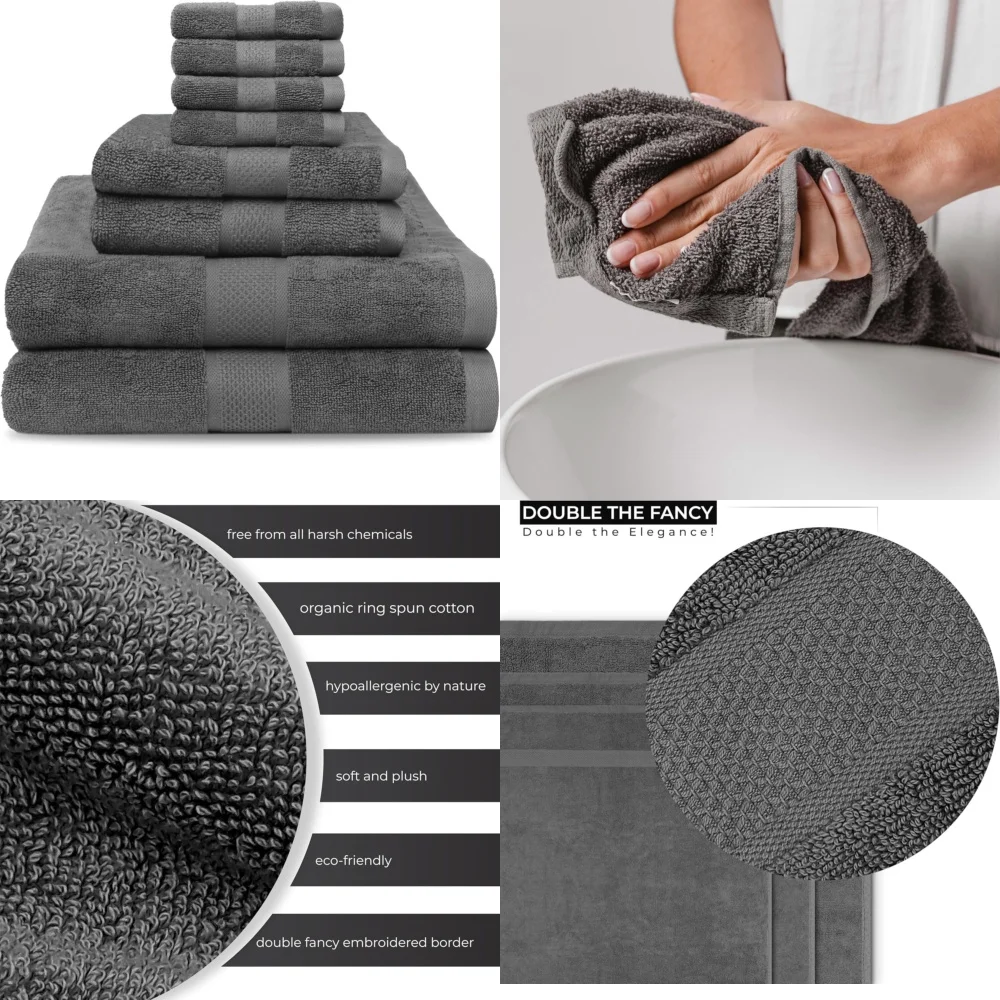 

towel8 PCS Deep Gray Towels Set Soft Fluffy Absorbent 100% Cotton Bath Towel for Home Hotel Spa Luxury Gift Fast Drying