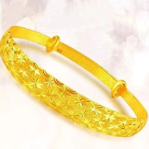Pure Plated 100% Real Gold 24k Bangle Bracelet for Women\'s Mascot Solid All-star Push-pull As a Gift Girlfriends Pure 18k 999 Go