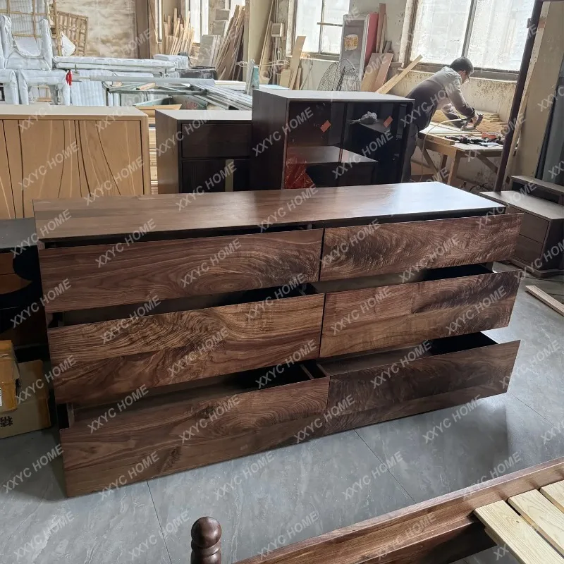 XX black walnut  minimalist chest cabinet, simple all-solid wood gold tumor pattern storage cabinet