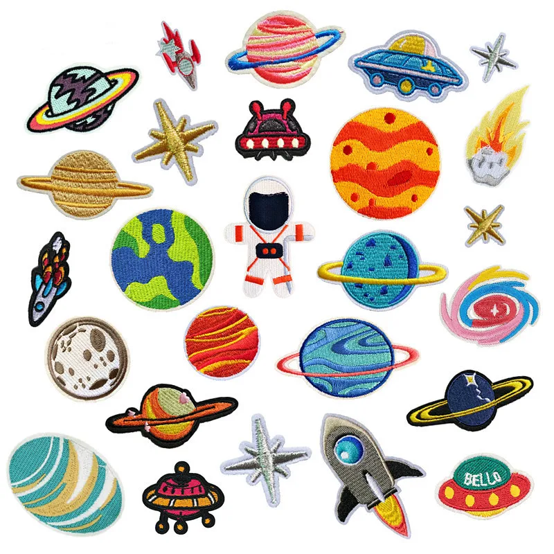 Cartoon Stars Patches Embroidery for Clothing Backpack Shoes Iron On Planet Stickers DIY Shirts Dress Appliqued Badge Sewing