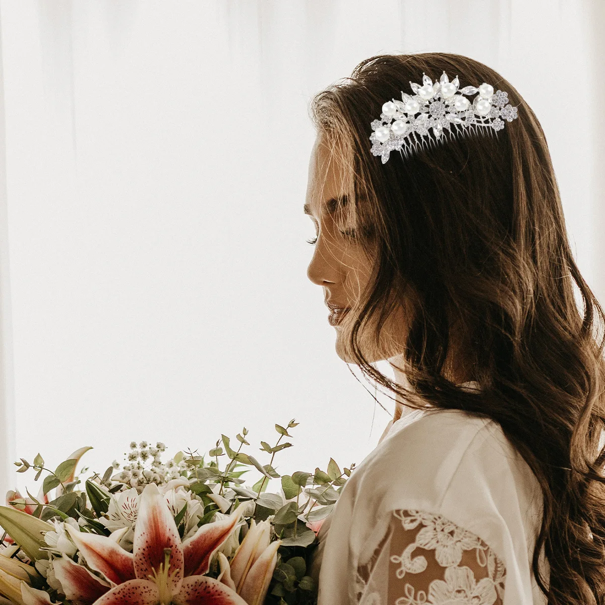 مشط شعر الزفاف مقاس 85 × 6 سم، إكسسوارات الزفاف، تصميم فضي رائع لزهرة اللؤلؤ، استخدام متين، مثالي لاجتماعات الكنيسة #2
