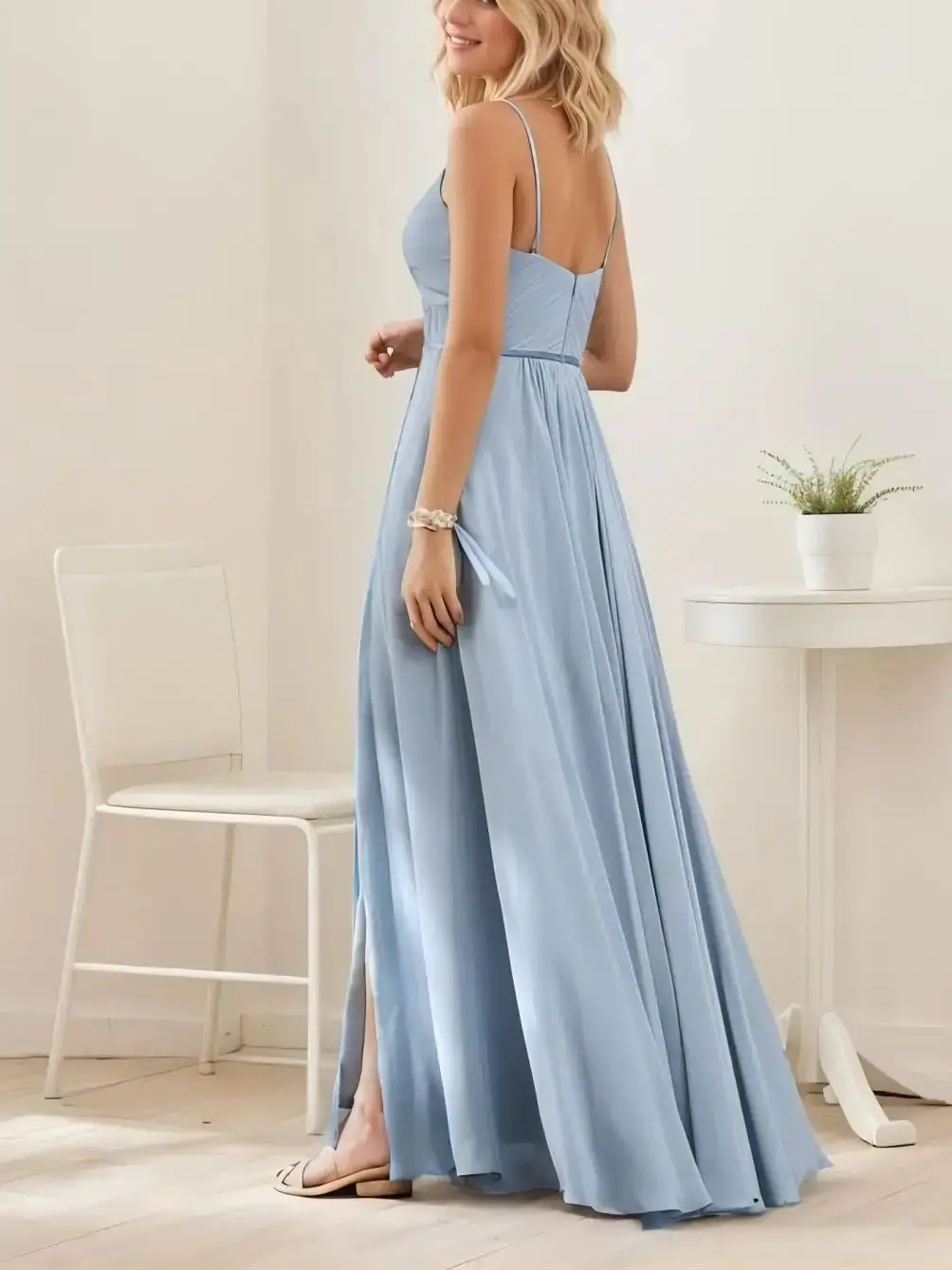 Fashions A-Line Evening Dress Spaghetti Straps Chiffon Ruched Split Side Floor-Length Sleeveless Prom Gown 2025 free customized