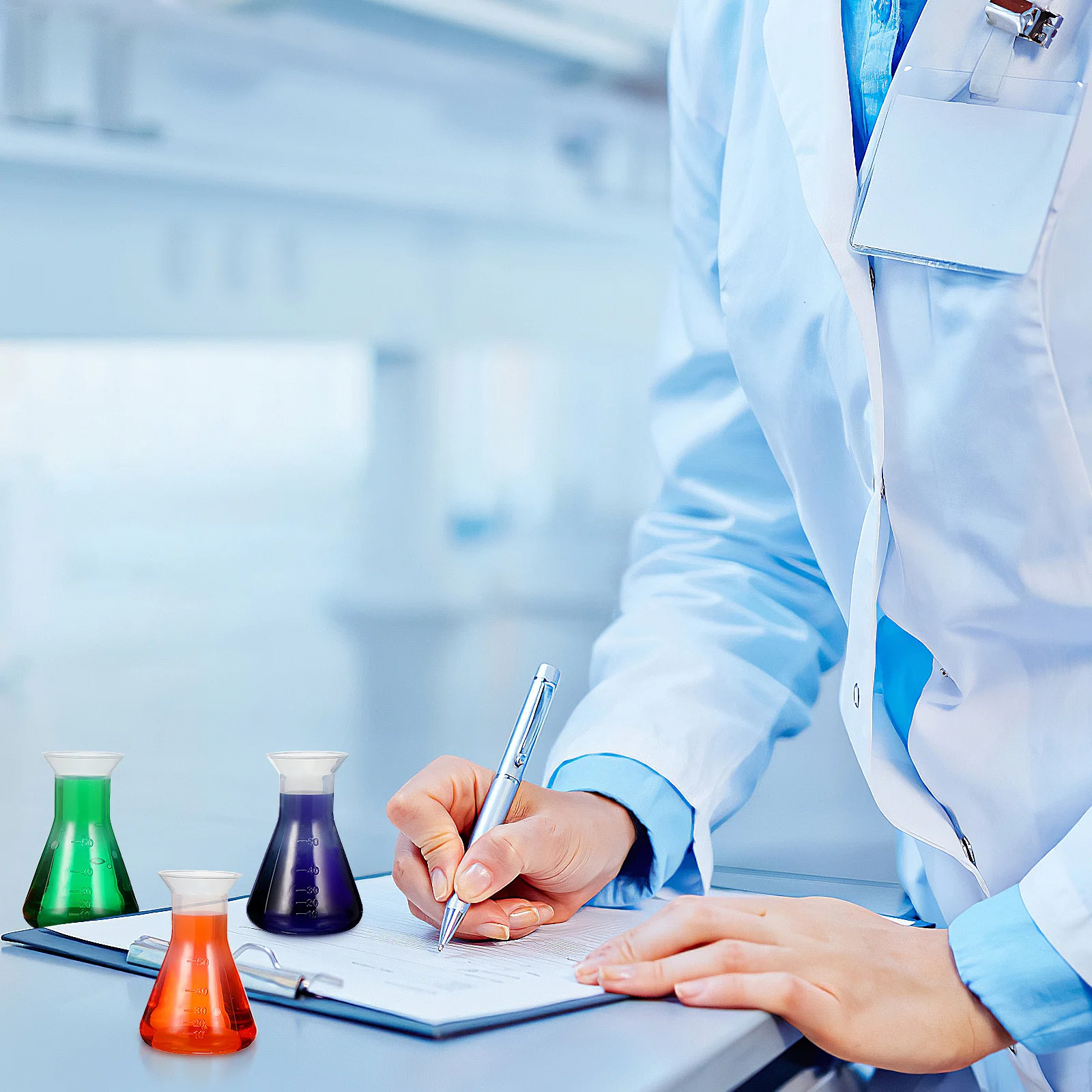 5Pcs Plastic Conical Flasks Clear Measuring Bottles Stable Base Smooth Tools for Chemistry Experiment