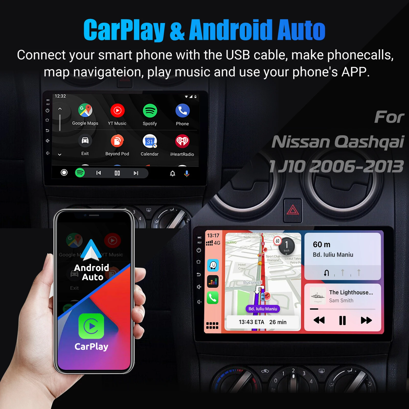 Radio samochodowe ESSGOO do Nissan Qashqai J10 2008-2013 Wireless Carplay Android Auto 2 Din GPS Navigator Wi-Fi FM BT Car Stereo