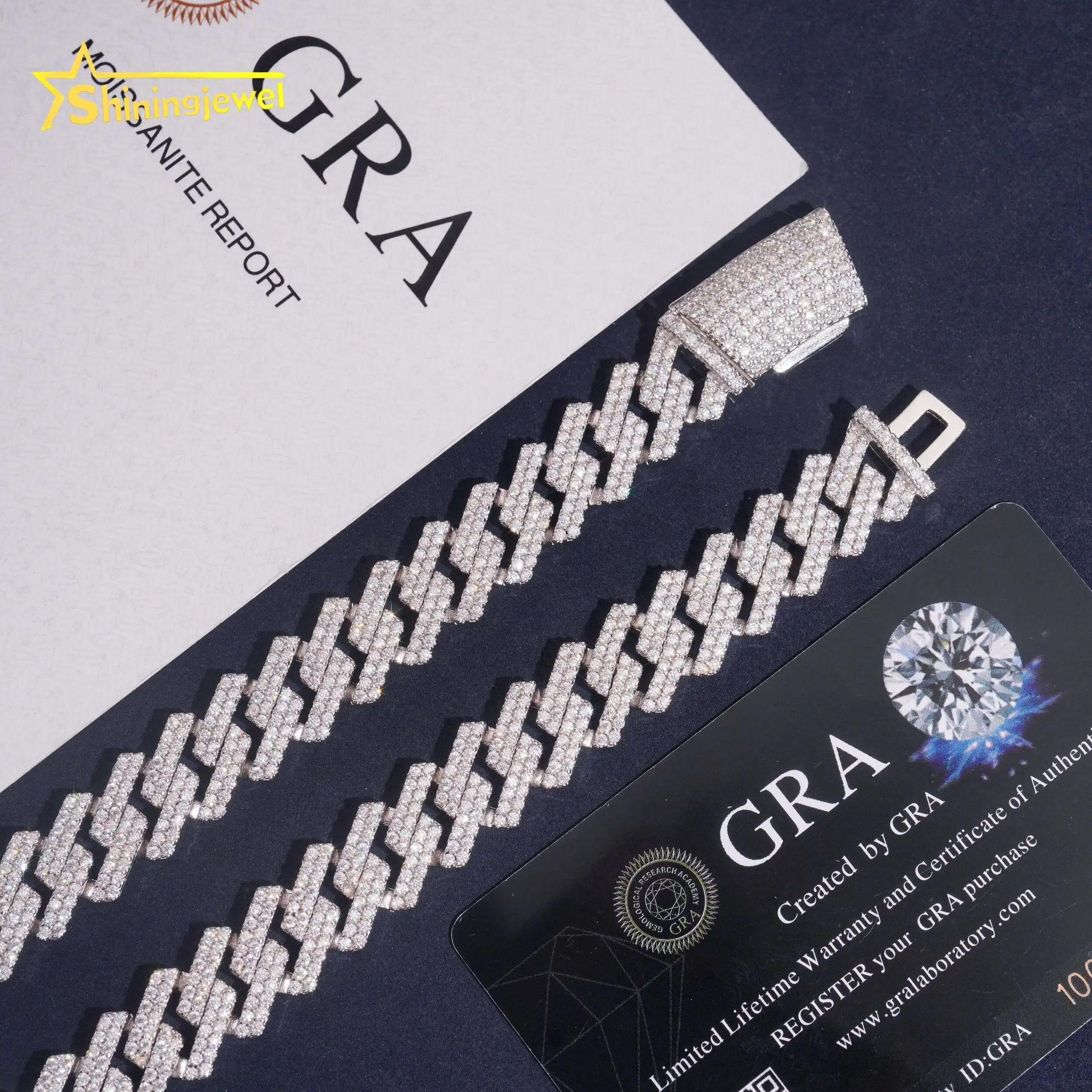 Jewelry Hip Hop 925 Sterling Silver Gold Plated Pass Diamond Test VVS Moissanite 13mm Iced Out Curve Lock Cuban Link Chain.