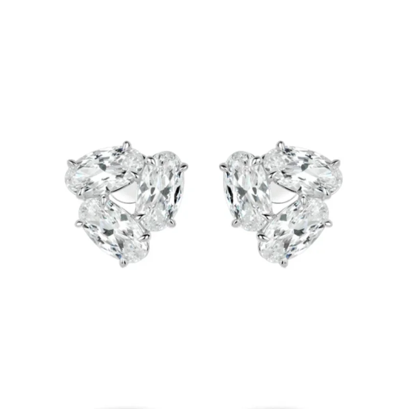 

BELLUX Stud Earrings 925 Silver Gold Plated Sparkling Oval Zircon Elegant Geometric Design Brilliant Diamond Fashion Earrings