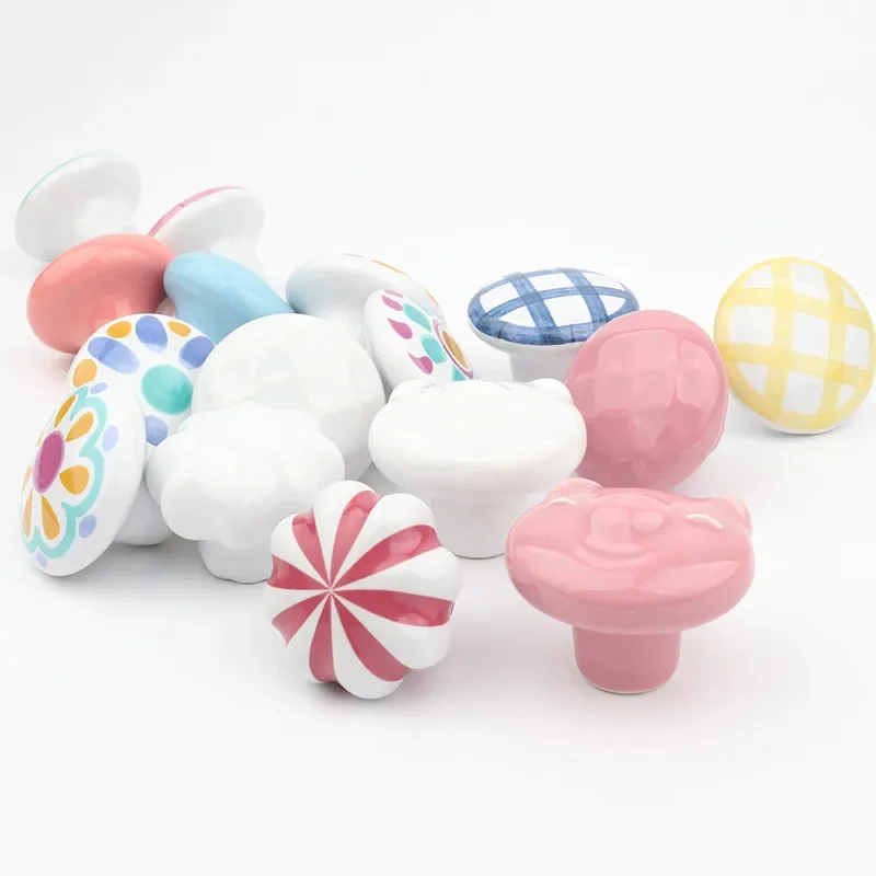 Rural Acme Nordic Style Ceramic Single Cartoon Round  Wardrobe Kitchen Garden Door Handle Modern Cabinet Handle