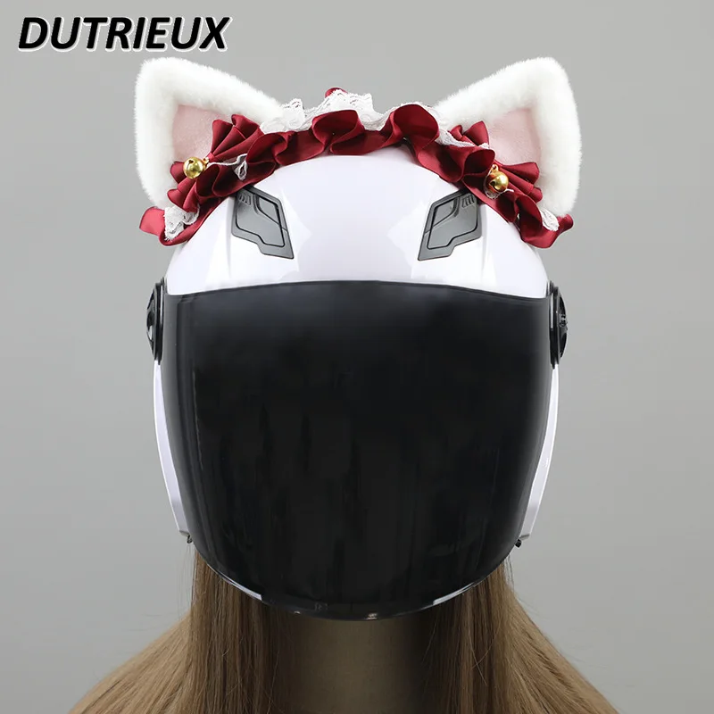 

Helmet Hair Band Decoration Handmade Lolita Accessories Women Electric Car Motorcycle Jewelry Headdress Girl Cat Ear Hair Band