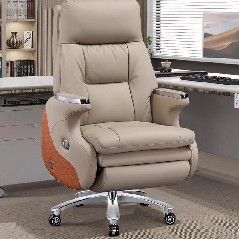 

Кожаное офисное кресло с колесами, рама из цельного дерева, кресло для компьютера, электрическая подставка для ног, 7-точечная вибрирующая мебель для геймера
