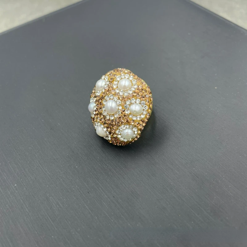 Natural freshwater pearl green rhinestone ring Exquisite fashion women\'s wedding party jewelry