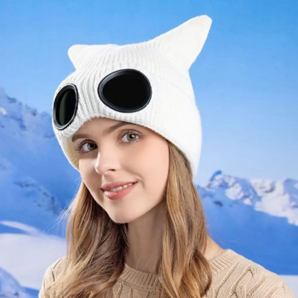 Removable Glasses Winter Glasses Caps Wear-resistant Ear Protection Warm Ski Mask Hats Cat Ears Neck Protection Head Knitted Hat