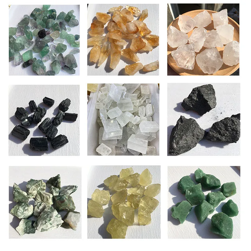 Natural Fluorite Clear Quartz Citrine Tourmaline Raw Stone Moss Agate Calcite Rough Healing Crystals Mineral Garden Home Decor