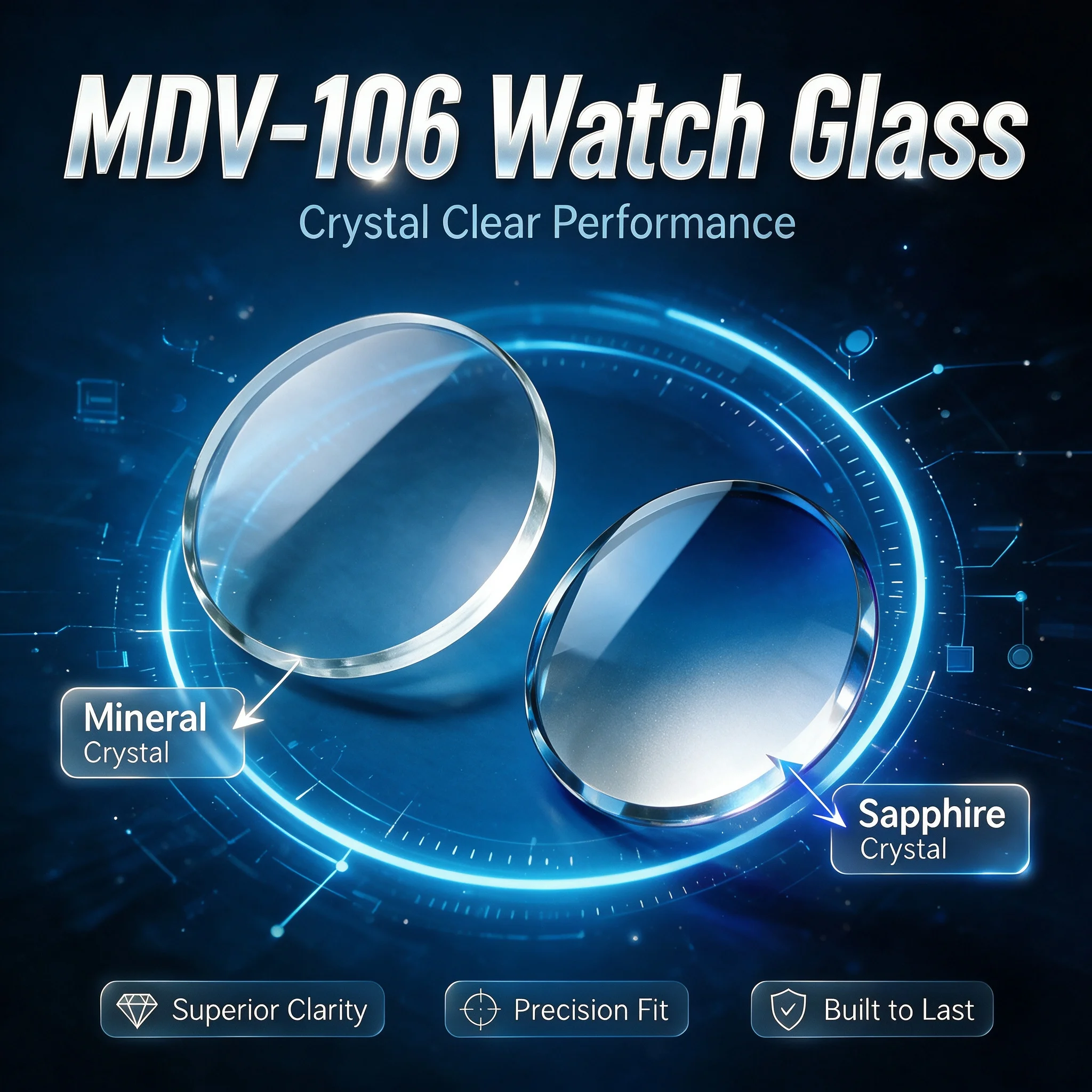 MDV-106 Crystal Sapphire or Mineral Mod For Casio Duro Mdv106 Mdv107 Swordfish Flat Double Dome Watch glass mirror Watch Parts