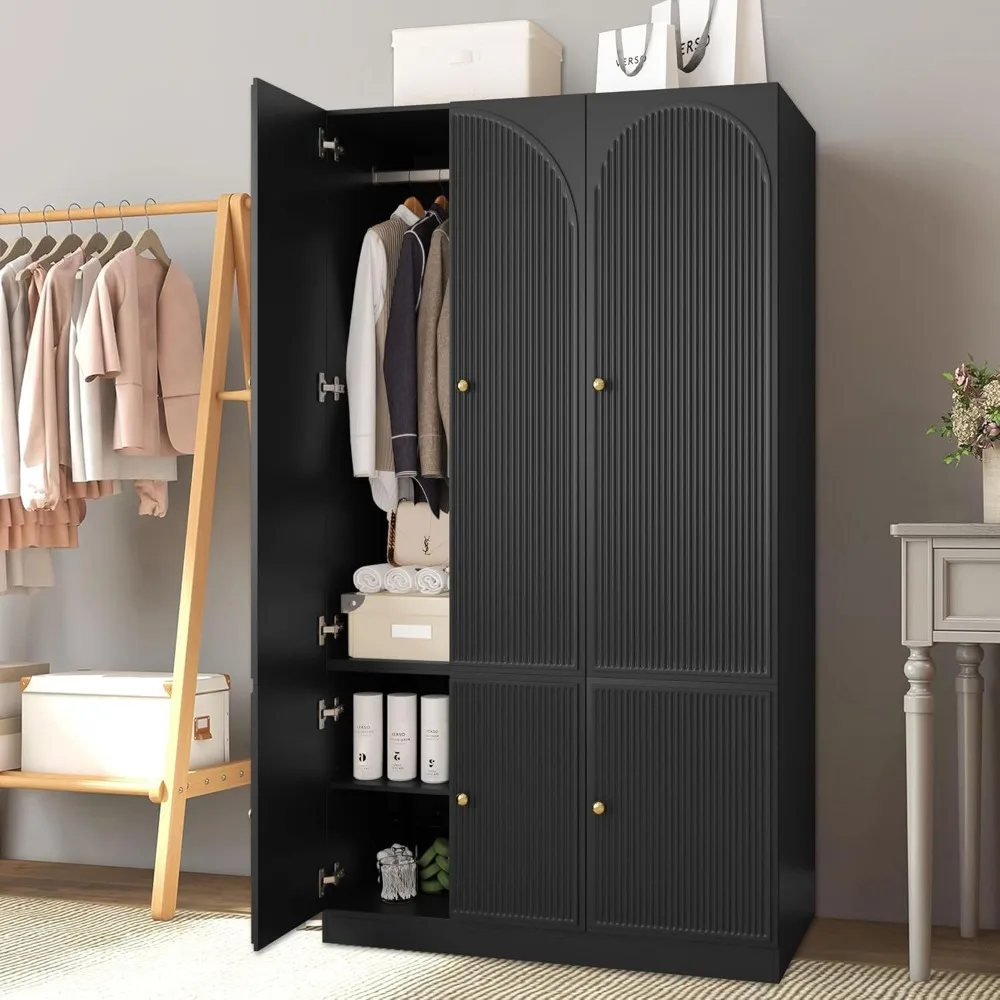 Armoire Wardrobe Closet with Doors for Hanging Clothes, Black Wardrobe Closet Cabinet with Hanging Rod, Large Tall Wardrobe