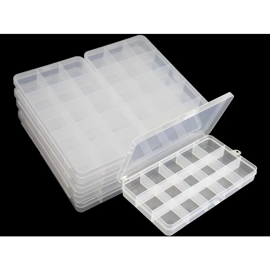 

8 Pack Clear Plastic Bead Organizer Box with 15 Grids 6.8 x 3.86 x 0.87 Inches Storage Container Featuring Fixed Dividers for J