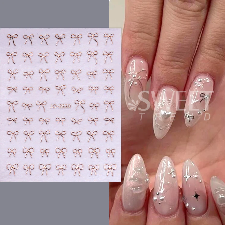 6pcs/set 3D Small Bow Ribbon Bowknot Y2K Nail Sticker MIni Kawaii Japanese Adhesive Decals Nail Art Manicure Decorations DIY