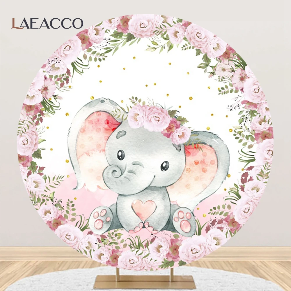 Round Background Elephant Theme Party Girl Boy Birthday Baby Shower Newborn Circle Photography Backdrop Covers Photocall Decor