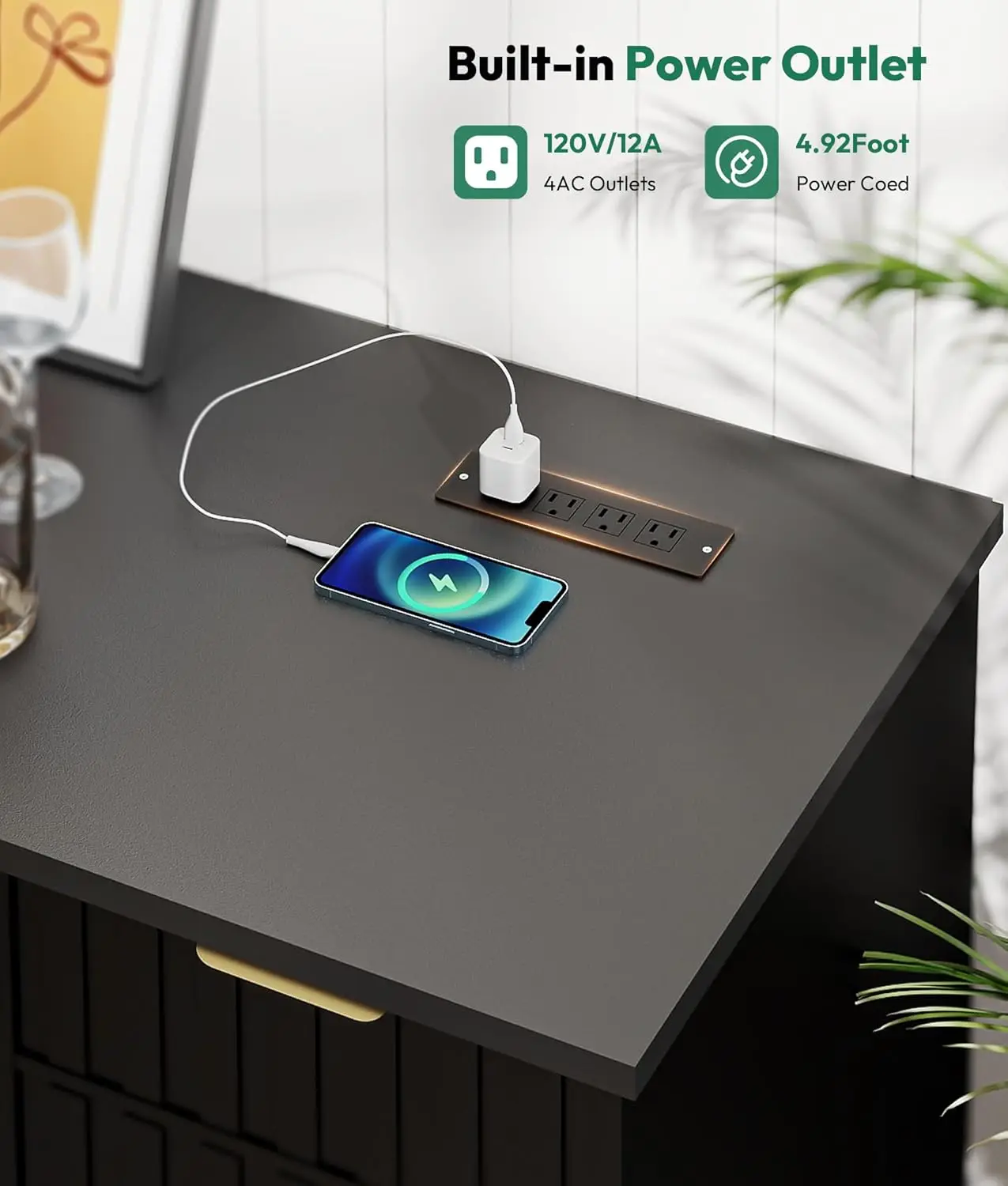 53인치 플루티드 커피 바 캐비닛 (냉장고 공간 포함) - 와인 바 캐비닛 (서랍 및 도어 수납공간 포함), 미니 냉장고 스탠드 (전원 콘센트 포함)