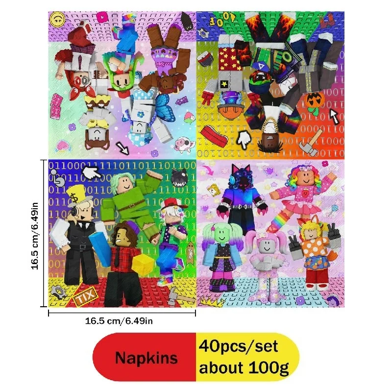 Roblox-Explosionen Einweg-Becher, Teller, Strohhalme, Servietten, Cupcake-Ballons, Cartoon-Geburtstagsparty-Dekorationen für drinnen und draußen – Detail 11