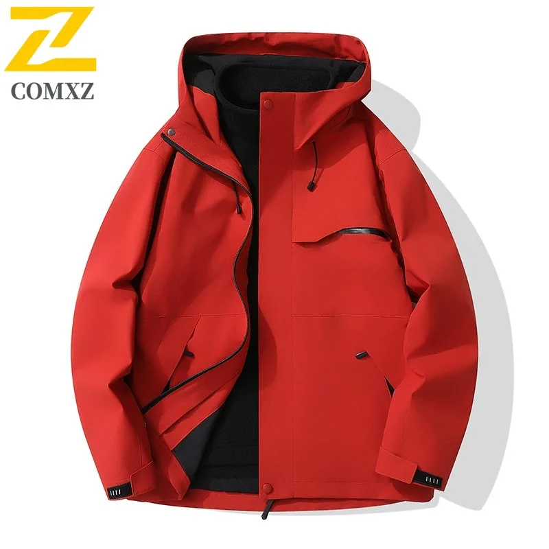 

COMXZ Мужская стеганая куртка, утолщенная ветрозащитная теплая куртка для приключений на открытом воздухе, повседневная зимняя одежда с капюшоном для кемпинга и защиты от холода
