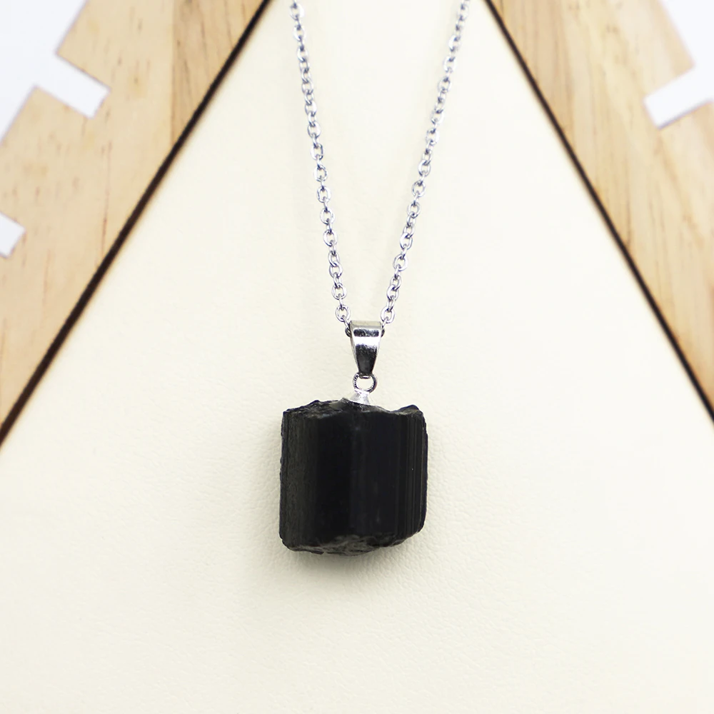 

Natural Raw Ore Irregular Black Tourmaline Tomalin Stone Pendant Necklace Unisex Accessories DIY Charm Fashion Jewelry Gift 10Pc