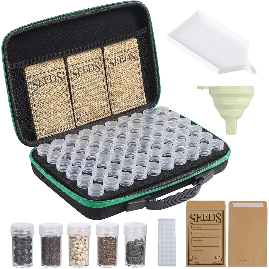

Seed Storage Box Portable Seed Saving Box Sturdy Seed Organizer Kit Seed Envelopes Funnel Label Seed Container for Flower Plant