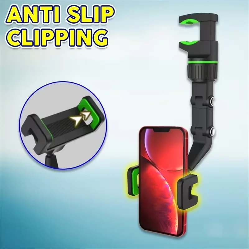 Rearview Mirror Phone Holder 360° Rotatable and Retractable Car Phone Mount Multifunctional Rear View Mirror Holder for All Car