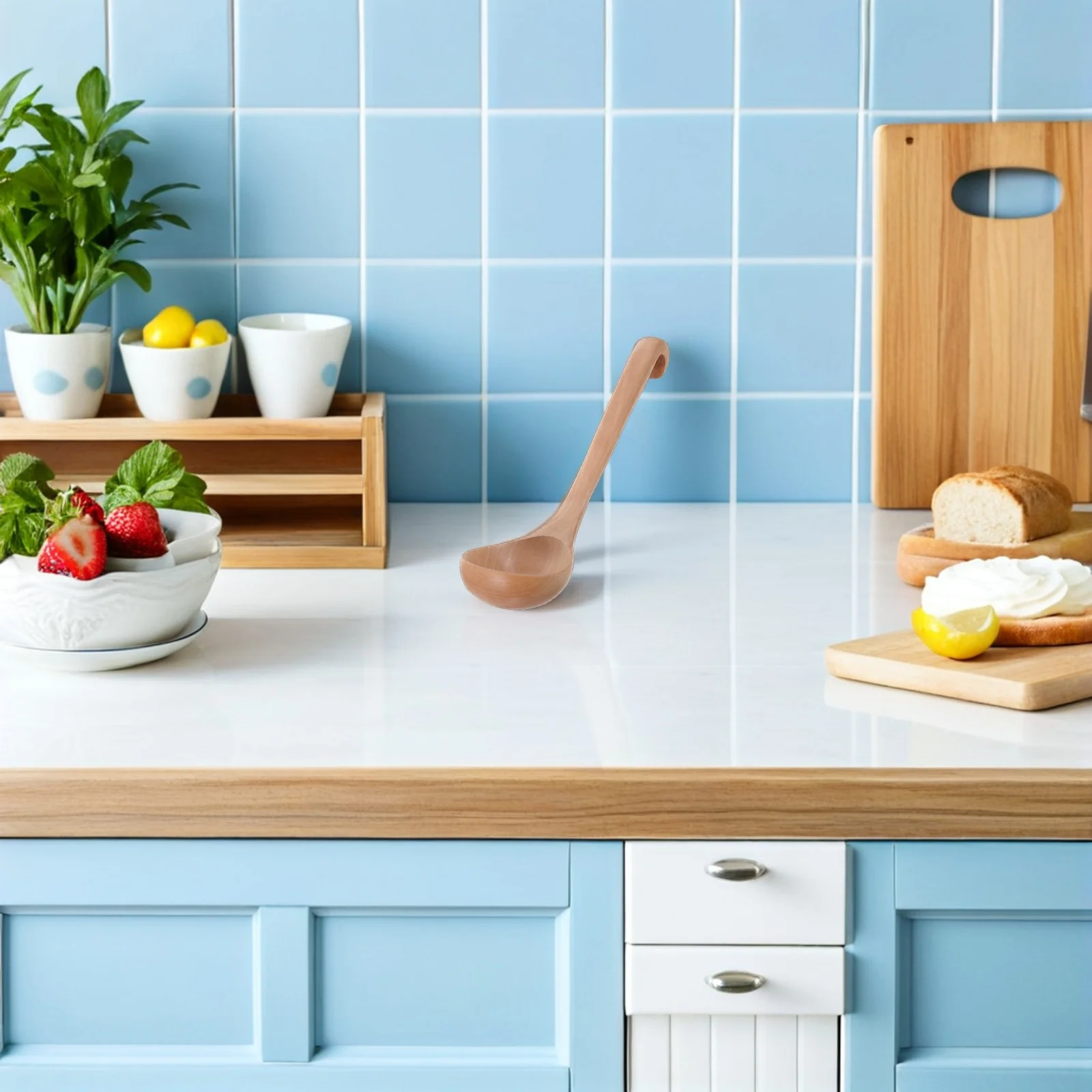 

2Pcs Japanese Wooden Soup Spoons Long Handle Large Ladle Serving Soup Noodles Salad Dessert Nonstick Wood Cooking Spoon with