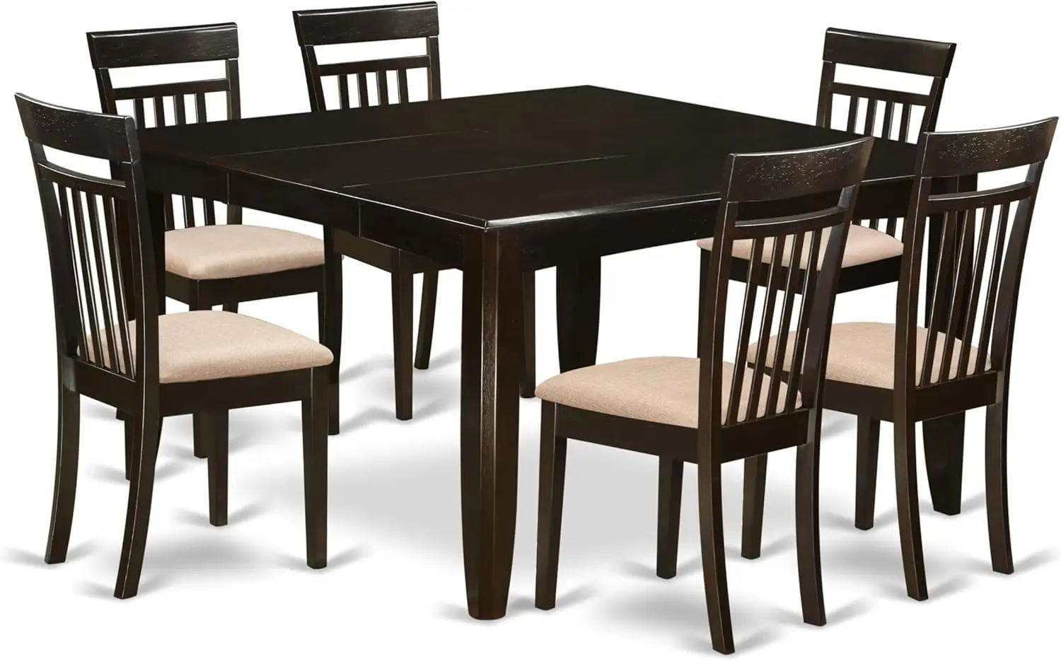 7 Piece Kitchen Table Set Consist of a Square Dining Table with Butterfly Leaf and 6 Linen Fabric Dining Room Chairs, 54x54 Inch